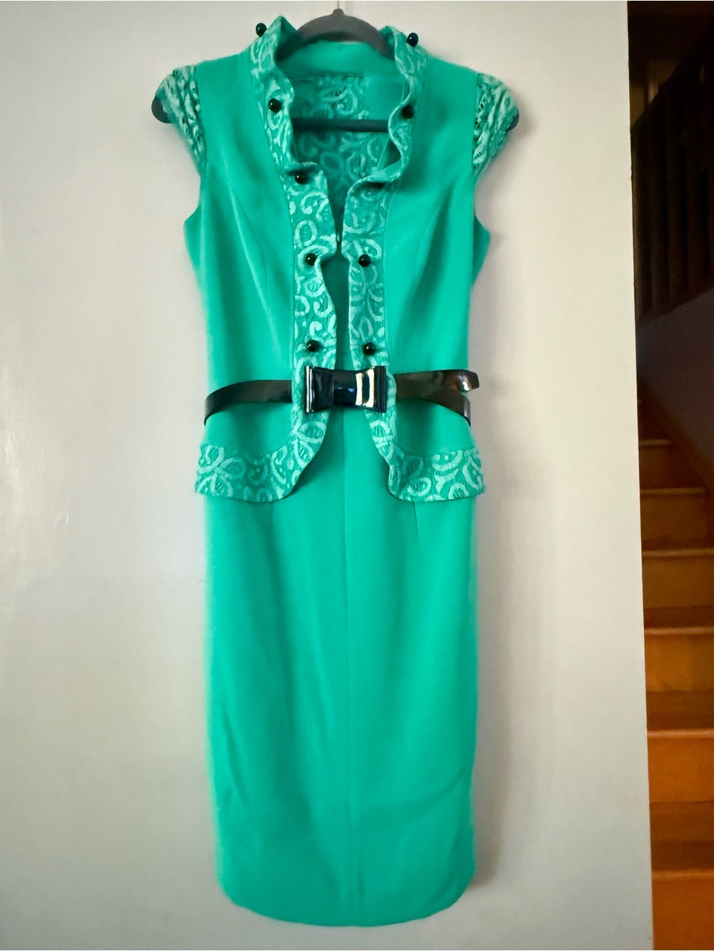 Modern Cheongsam Midi Dress Peplum High Neck Green Sz 6